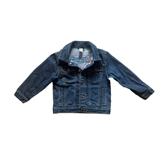 Oshkosh B'Gosh Kids Denim Jean Trucker Jacket Size 5 Snap Closure Logo Spellout - Picture 1 of 10